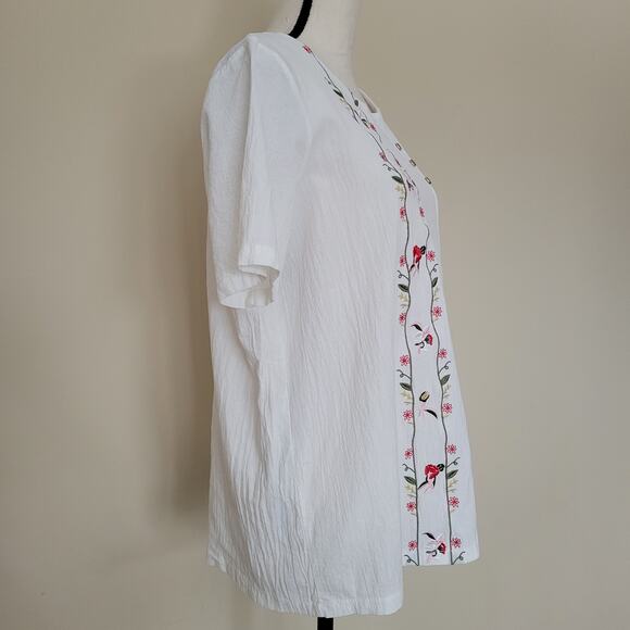 Size 2X Cotton Blend Embroidered White Textured Pullover Short Sleeve Top Blouse - Picture 6 of 15